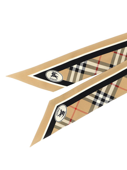 Foulard en satin beige à motif écossais Burberry