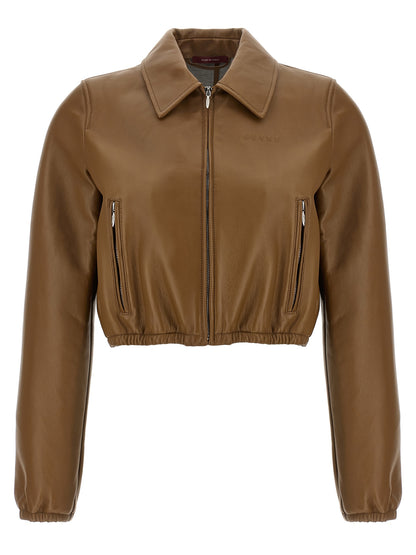 Gucci Chaqueta de cuero de cordero color beige