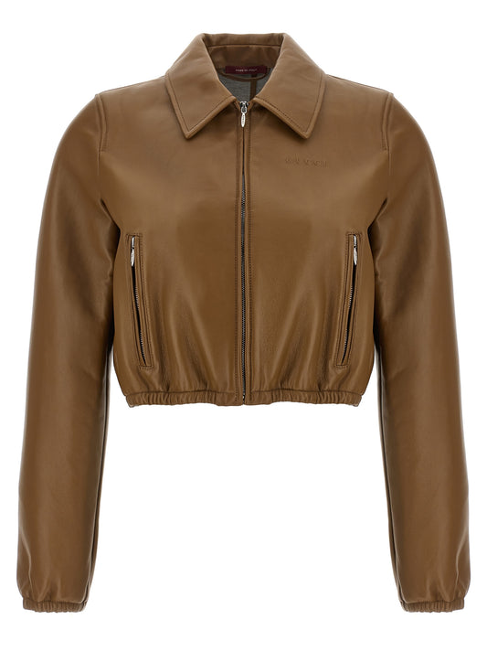 Gucci Chaqueta de cuero de cordero color beige