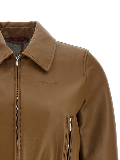 Gucci Chaqueta de cuero de cordero color beige