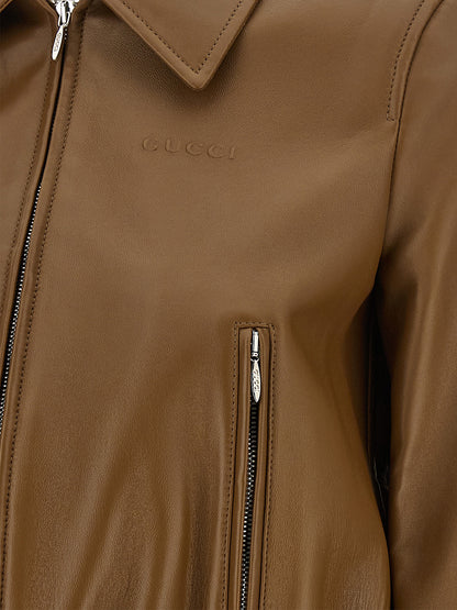 Gucci Chaqueta de cuero de cordero color beige