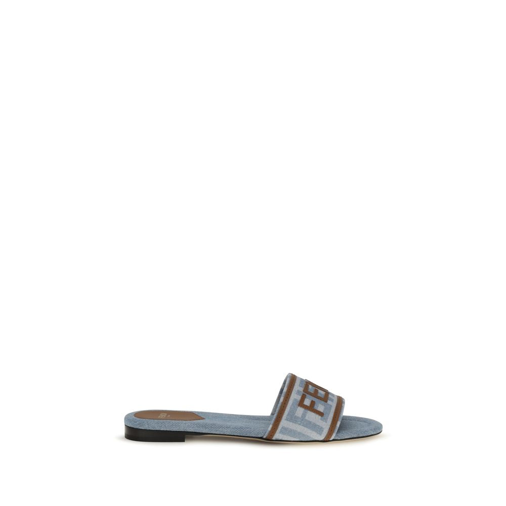 Sandalias Planas De Algodón Azul Fendi Colección 2026