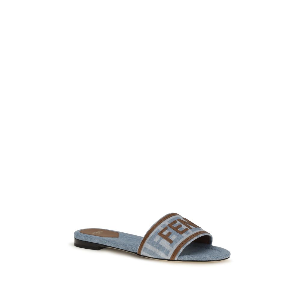 Sandalias Planas De Algodón Azul Fendi Colección 2026