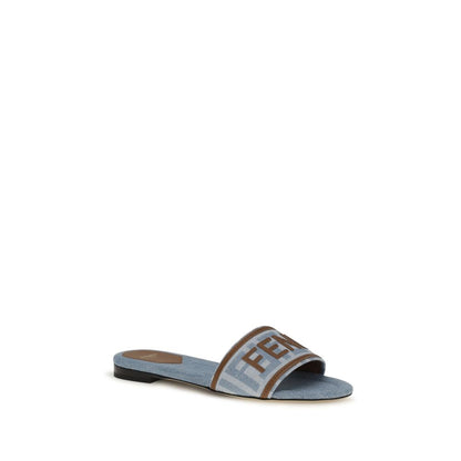 Sandalias Planas De Algodón Azul Fendi Colección 2026
