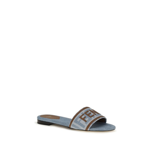 Sandalias Planas De Algodón Azul Fendi Colección 2026