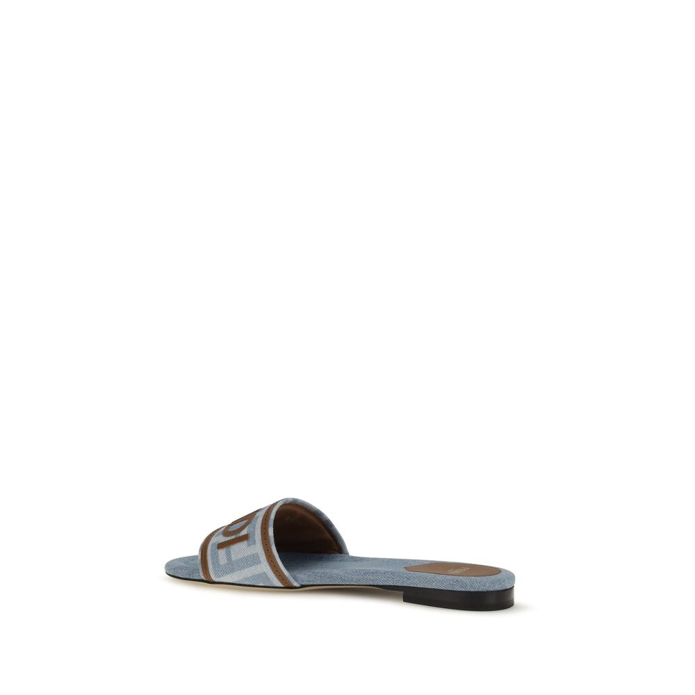 Sandalias Planas De Algodón Azul Fendi Colección 2026