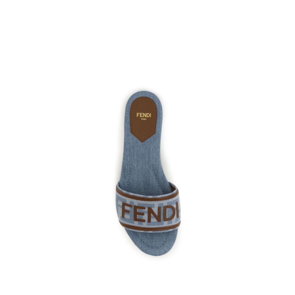 Sandalias Planas De Algodón Azul Fendi Colección 2026