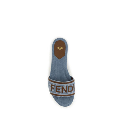Sandalias Planas De Algodón Azul Fendi Colección 2026