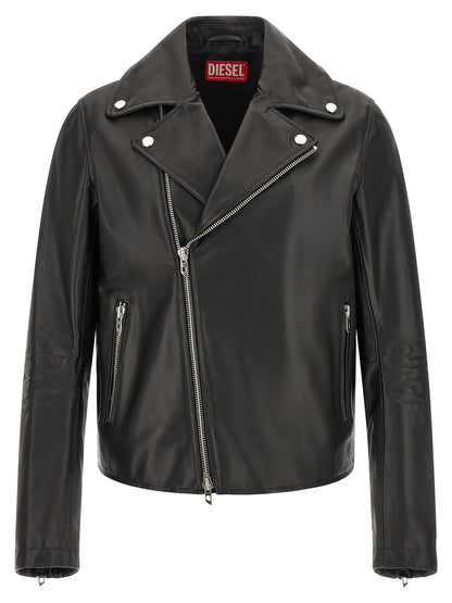 Veste en cuir de vachette Diesel noir modèle L Eo Wrd