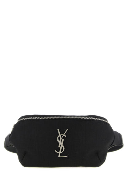 Sac bandoulière Saint Laurent en cuir d'agneau noir avec logo Cassandre