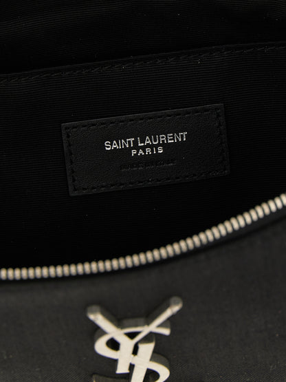 Sac bandoulière Saint Laurent en cuir d'agneau noir avec logo Cassandre