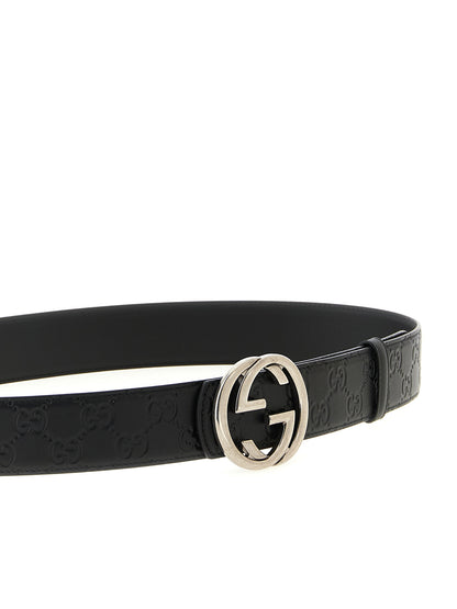Cinturón Regular de Piel de Becerro Negra Gucci