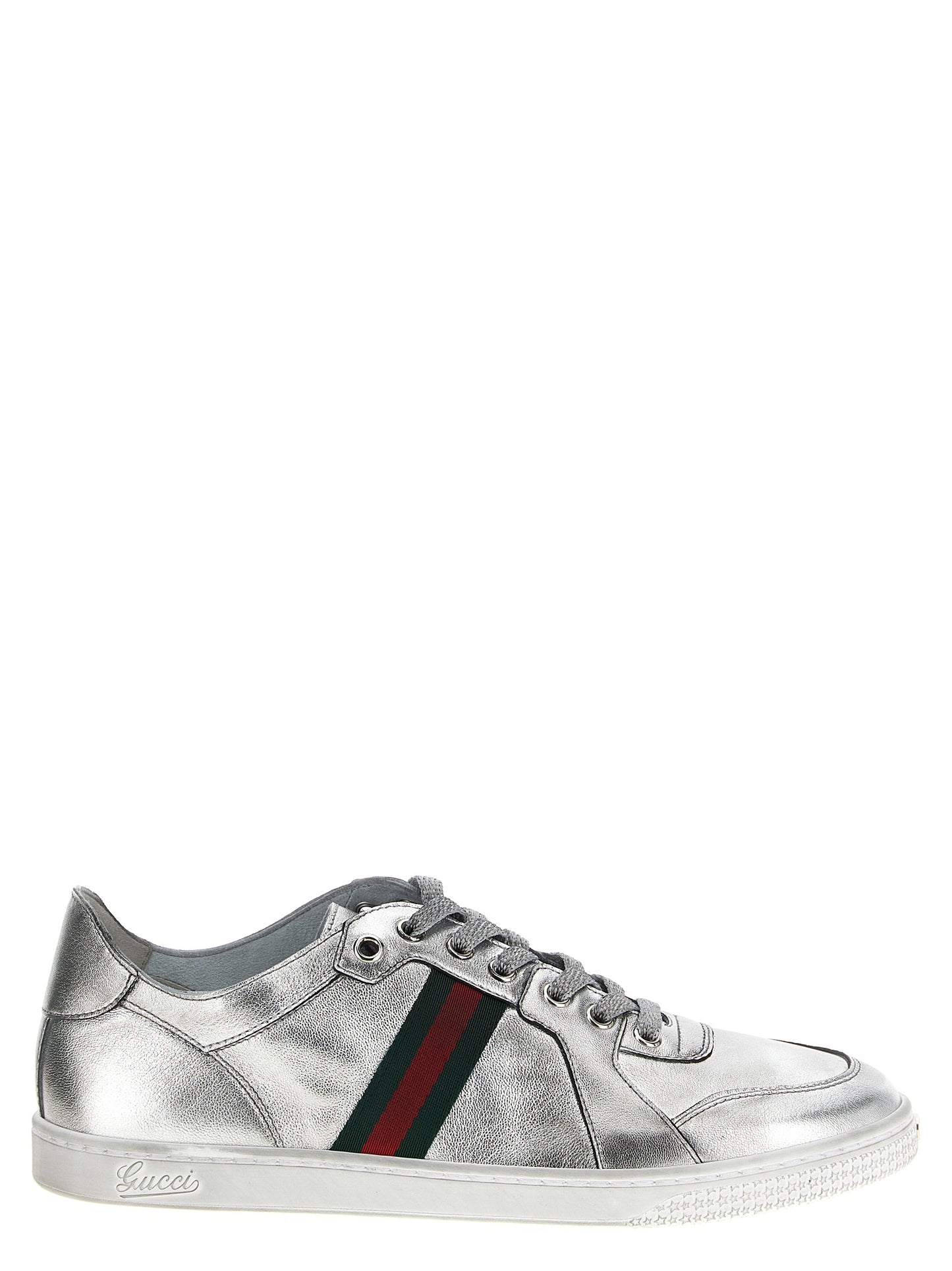 Zapatillas deportivas de piel de cordero plateada Gucci