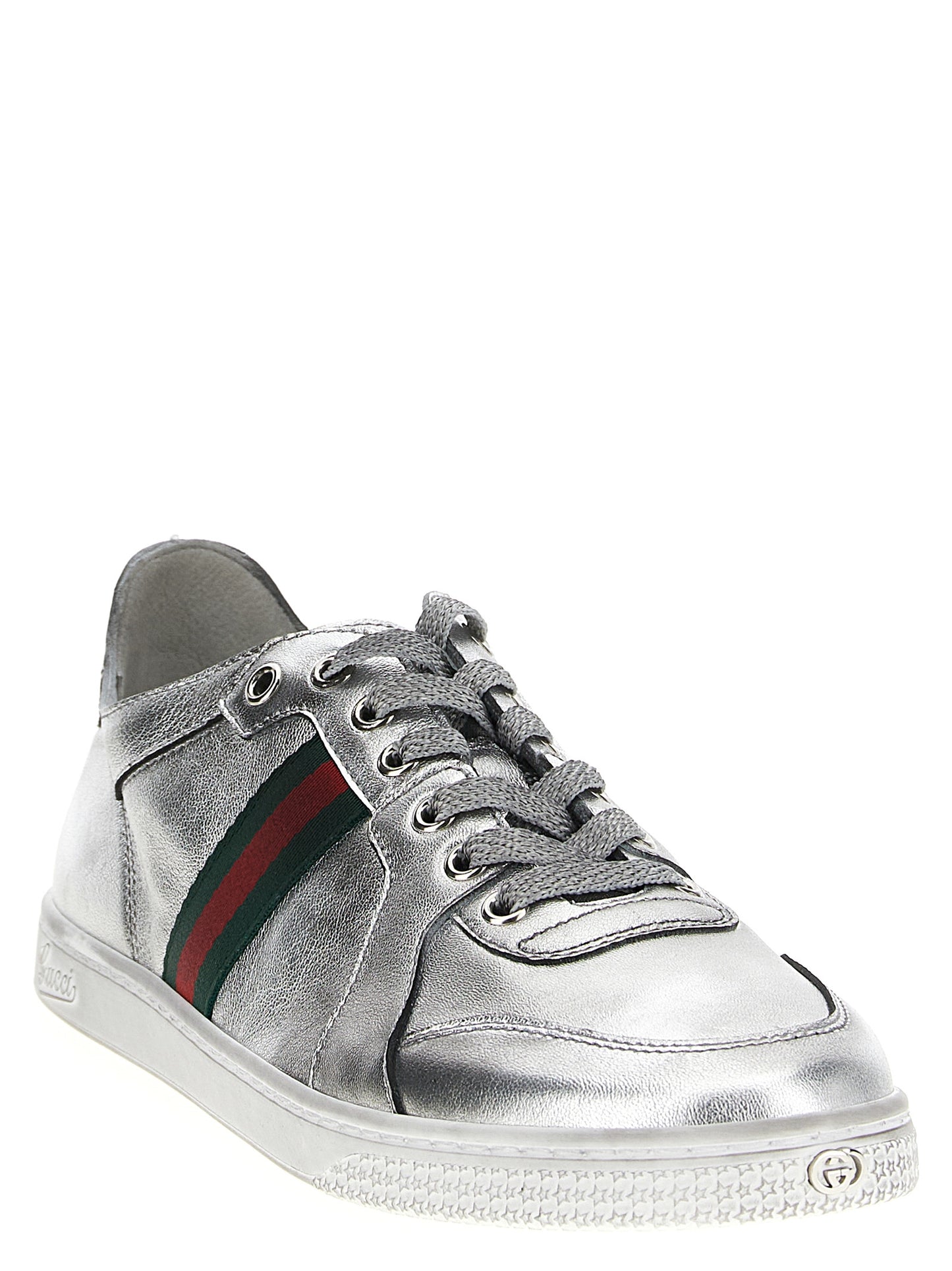 Zapatillas deportivas de piel de cordero plateada Gucci