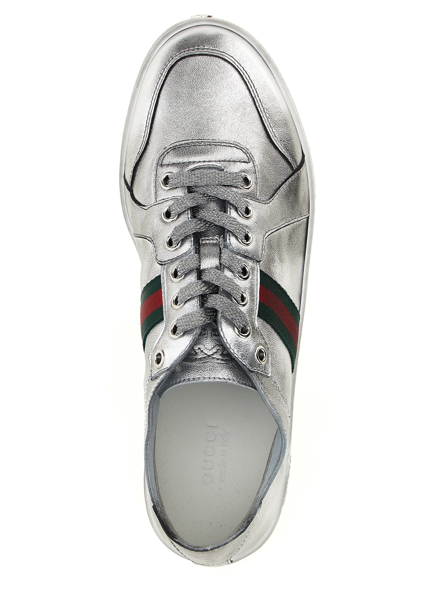 Zapatillas deportivas de piel de cordero plateada Gucci