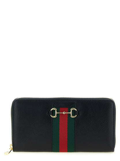 Porte-cartes Gucci en cuir de veau noir avec fermeture éclair sur tout le pourtour