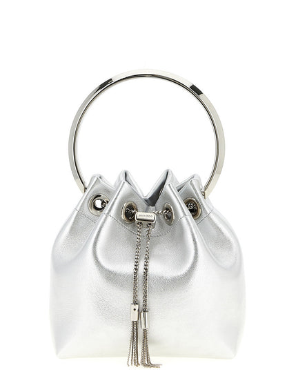 Bolso de mano Jimmy Choo de piel de cordero plateada