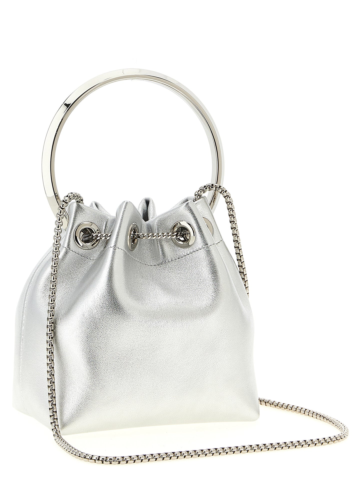 Bolso de mano Jimmy Choo de piel de cordero plateada