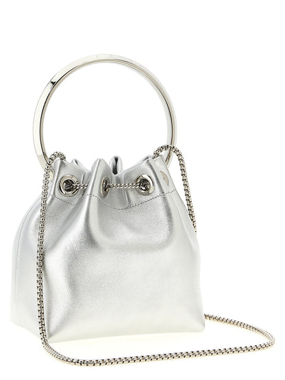 Bolso de mano Jimmy Choo de piel de cordero plateada