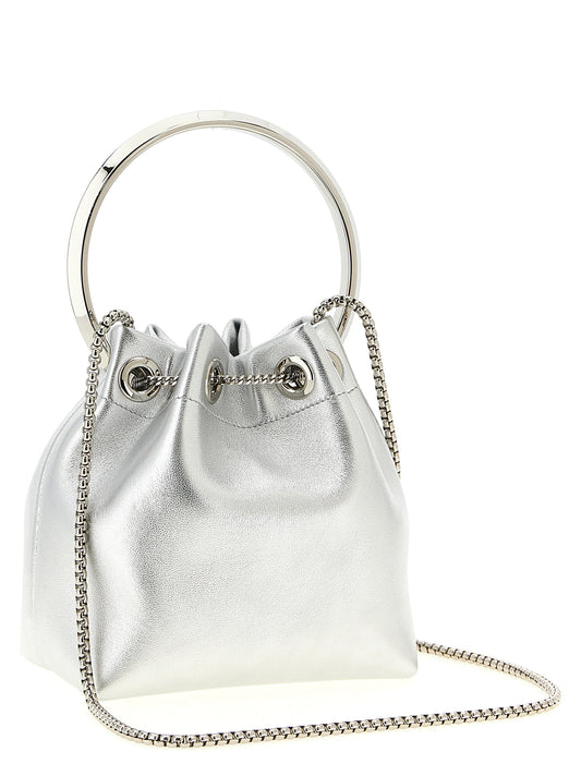 Bolso de mano Jimmy Choo de piel de cordero plateada