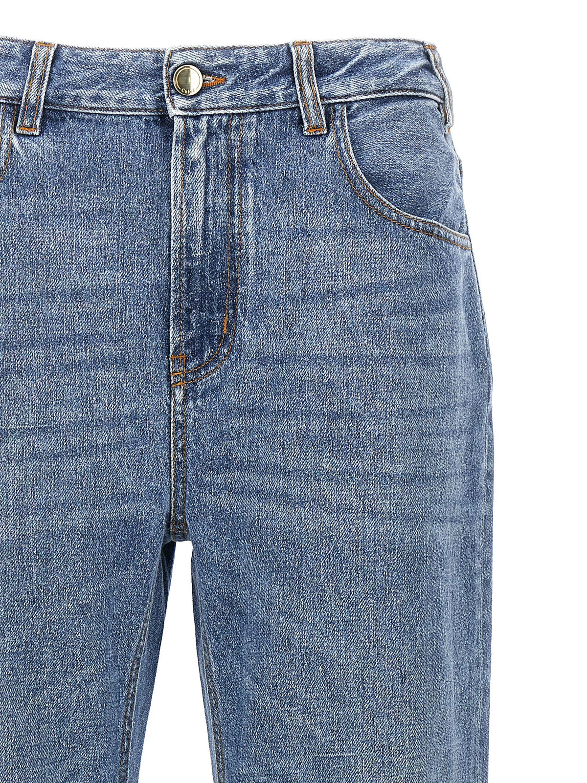 Chloé Pantalón Vaquero De Algodón Azul De Tiro Alto