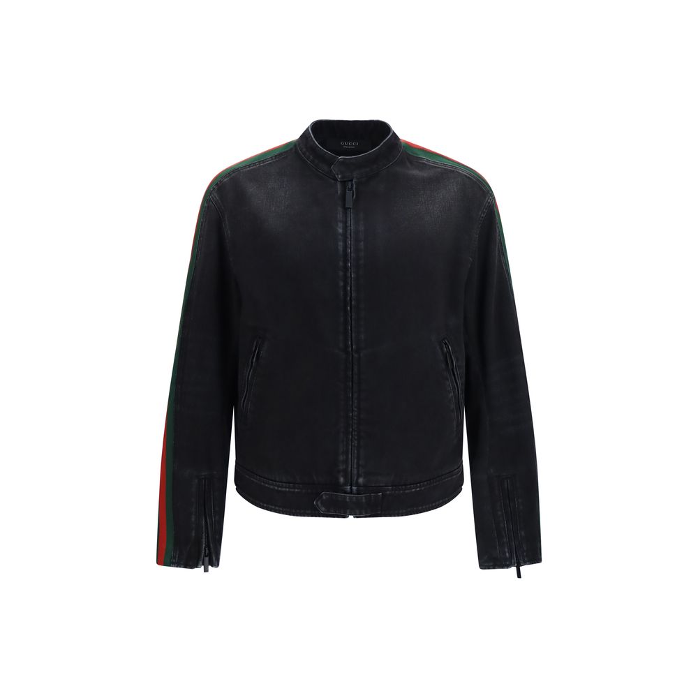 Chaqueta motera de algodón negra Gucci