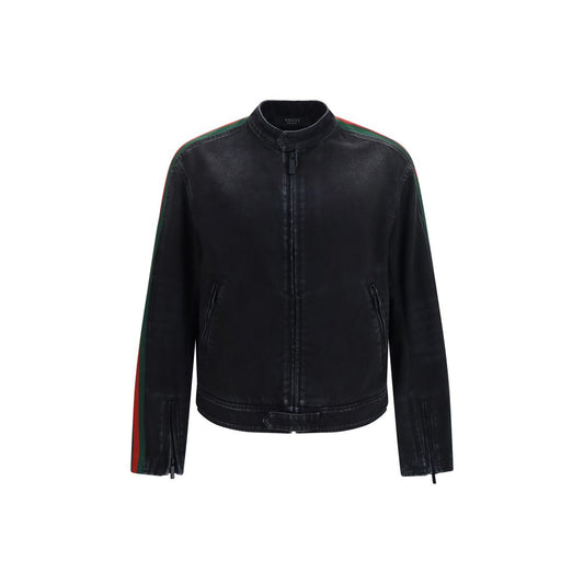 Chaqueta motera de algodón negra Gucci