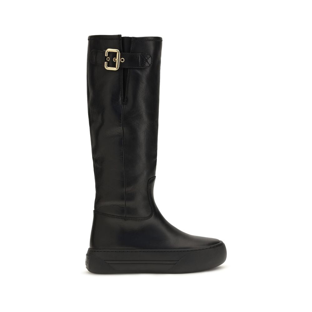 Chloé Black Bos Taurus Calfskin Flat Boots