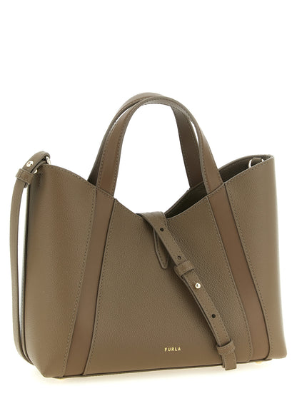 Bolso Tote Furla De Piel Gris Superficie Texturizada Goccia S