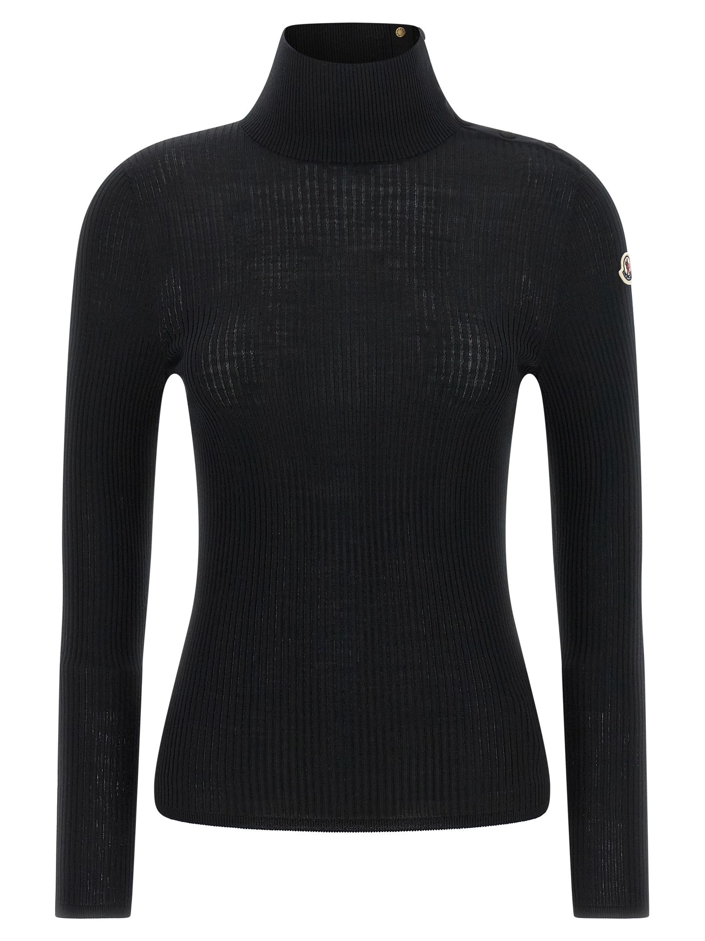 Moncler Black Virgin Wool Cardigan With Ribbed Texture