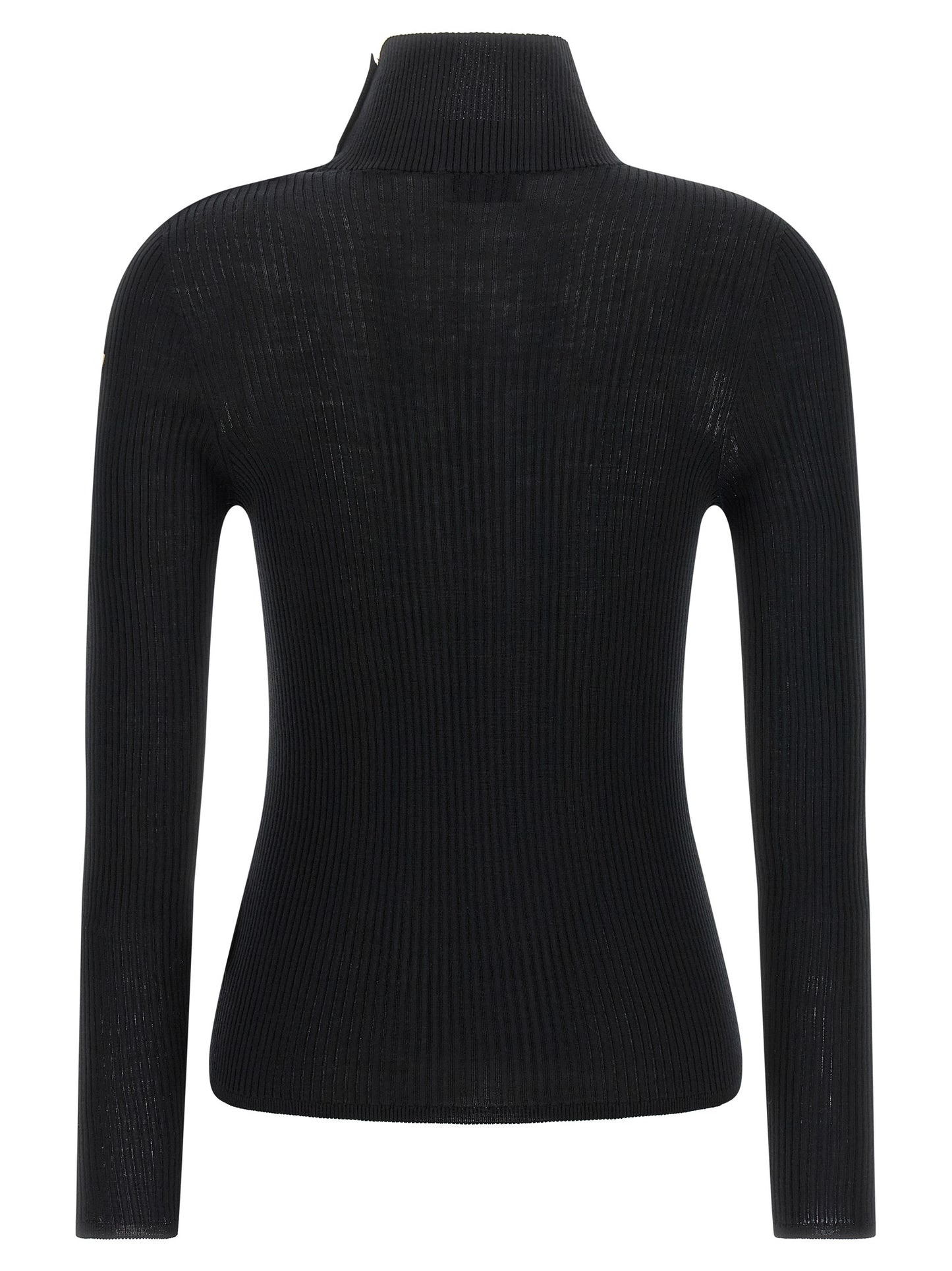 Moncler Black Virgin Wool Cardigan With Ribbed Texture
