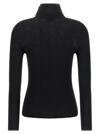 Moncler Black Virgin Wool Cardigan With Ribbed Texture