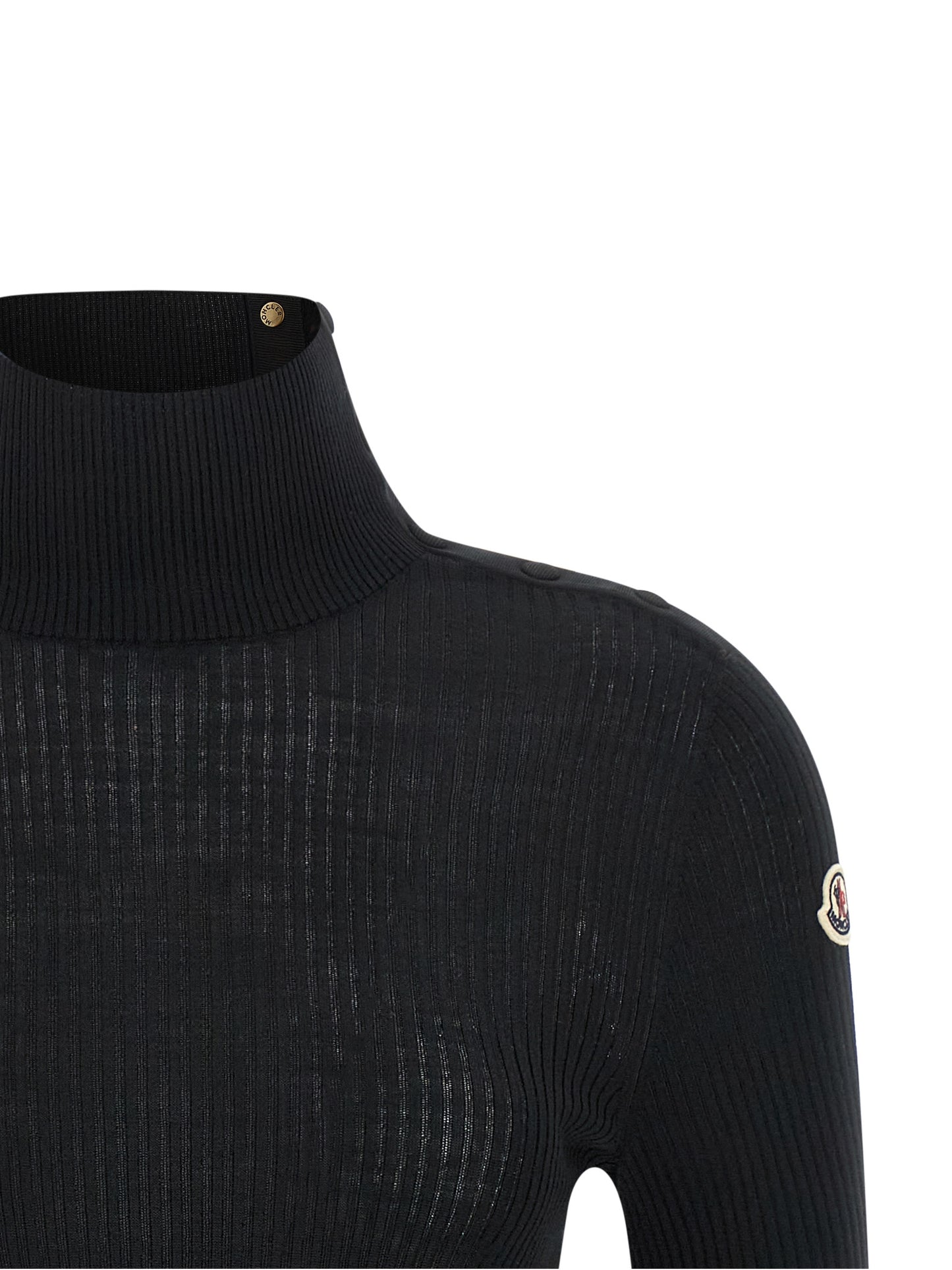 Moncler Black Virgin Wool Cardigan With Ribbed Texture
