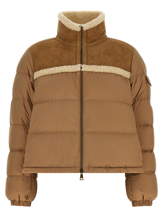 Chaqueta Moncler larga de poliéster beige