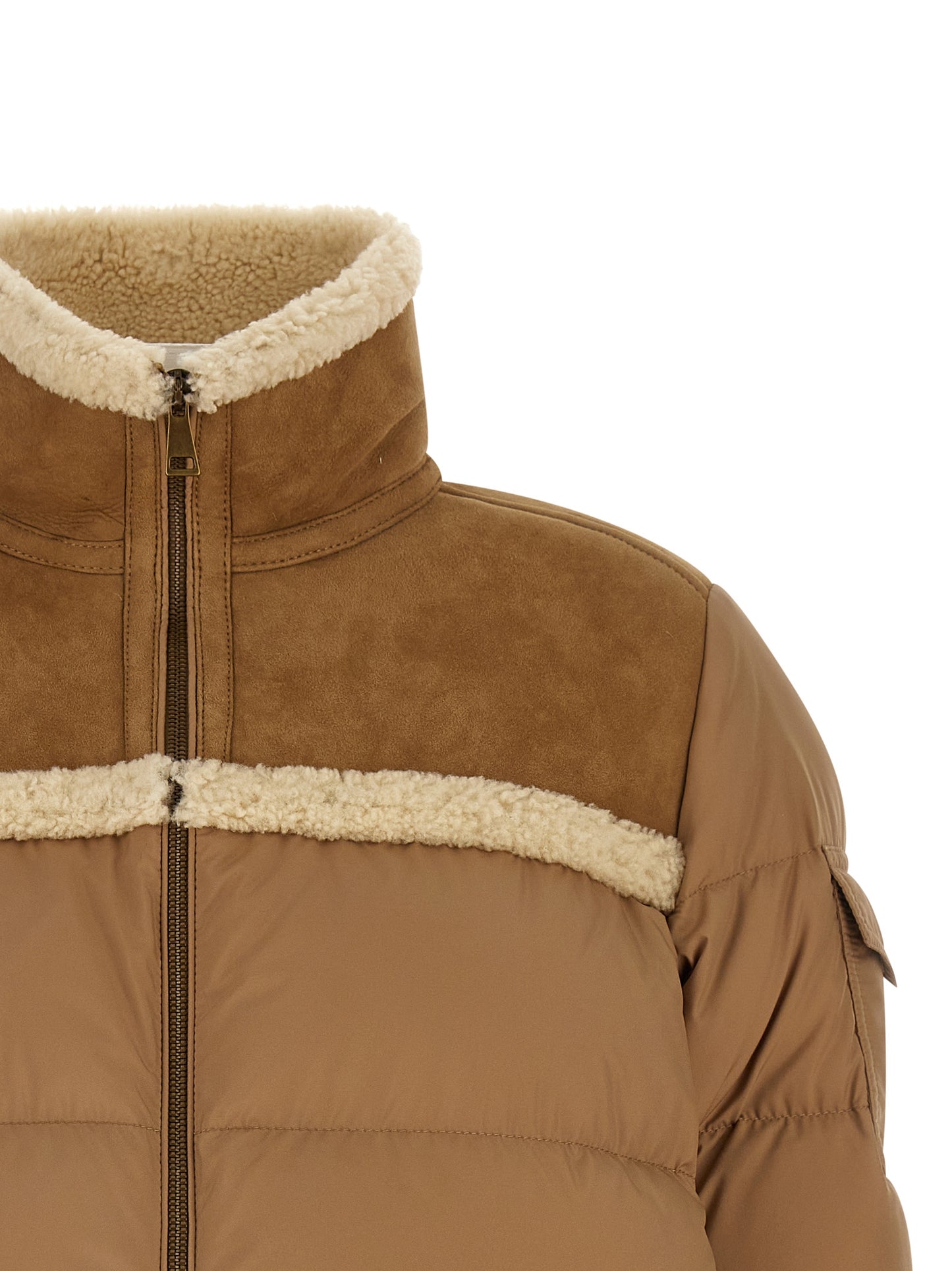 Chaqueta Moncler larga de poliéster beige