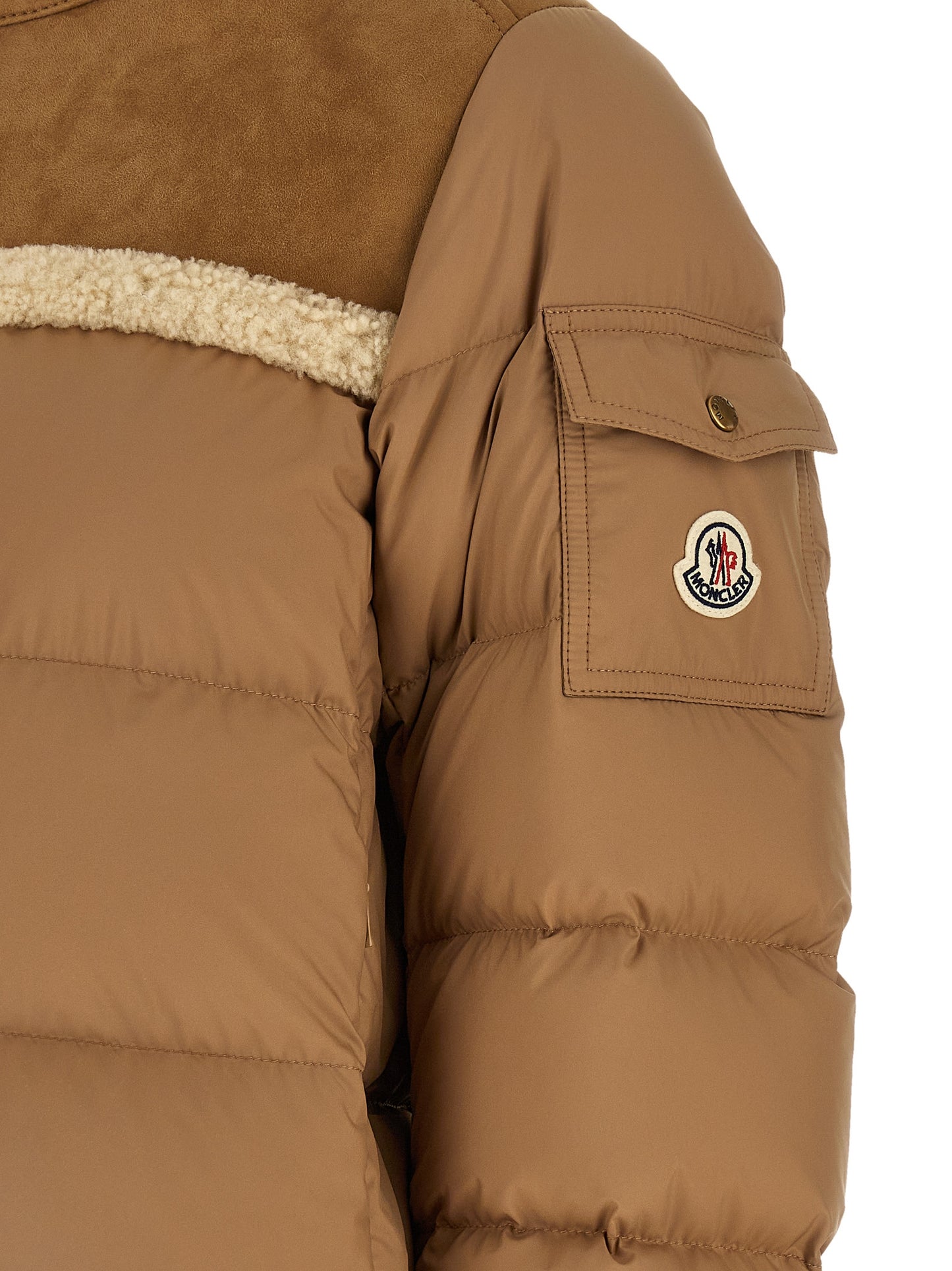 Chaqueta Moncler larga de poliéster beige