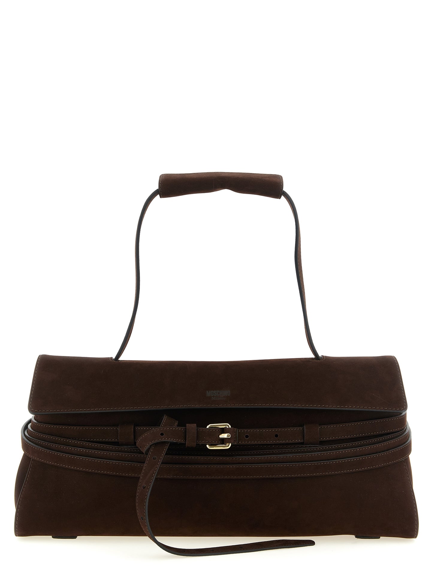 Bolso de hombro Moschino de piel de becerro marrón