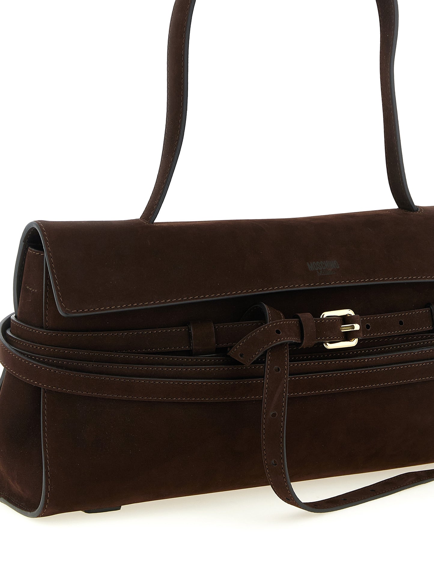 Bolso de hombro Moschino de piel de becerro marrón