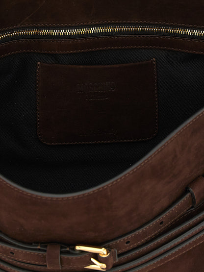 Bolso de hombro Moschino de piel de becerro marrón
