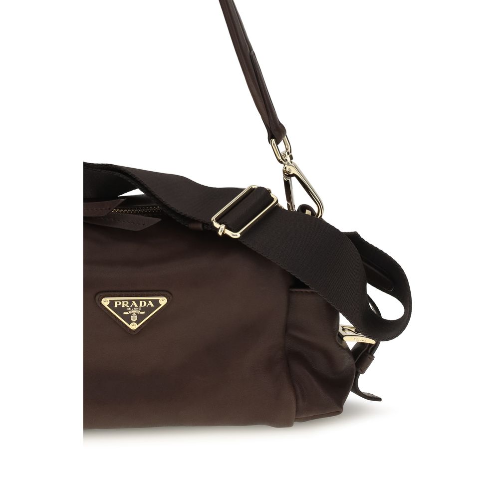 Bolso de hombro Prada de cuero Napa marrón / piel de becerro Bos Taurus