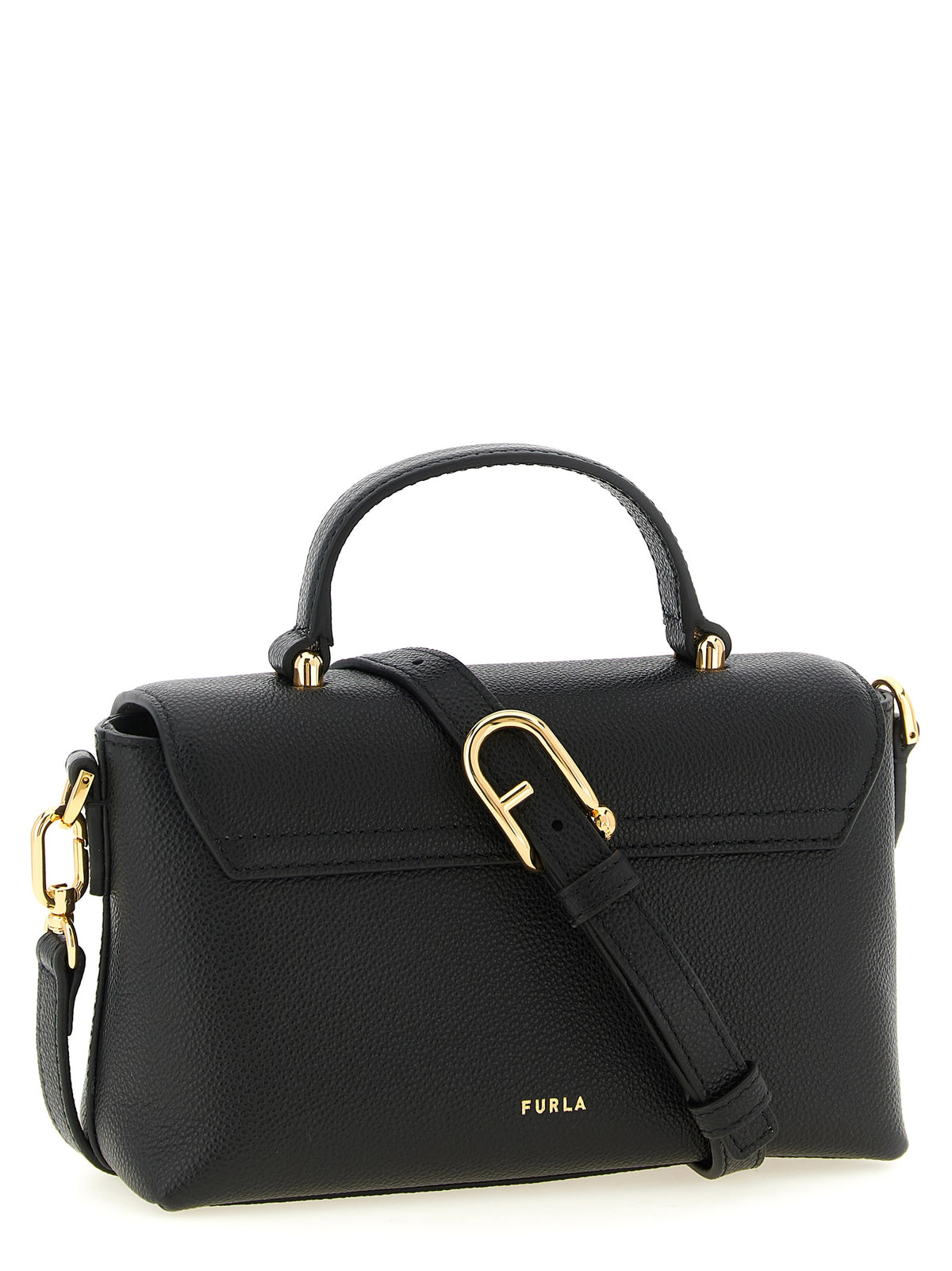 Bolso Furla De Piel De VacunoNegra Con Acabado Martillado