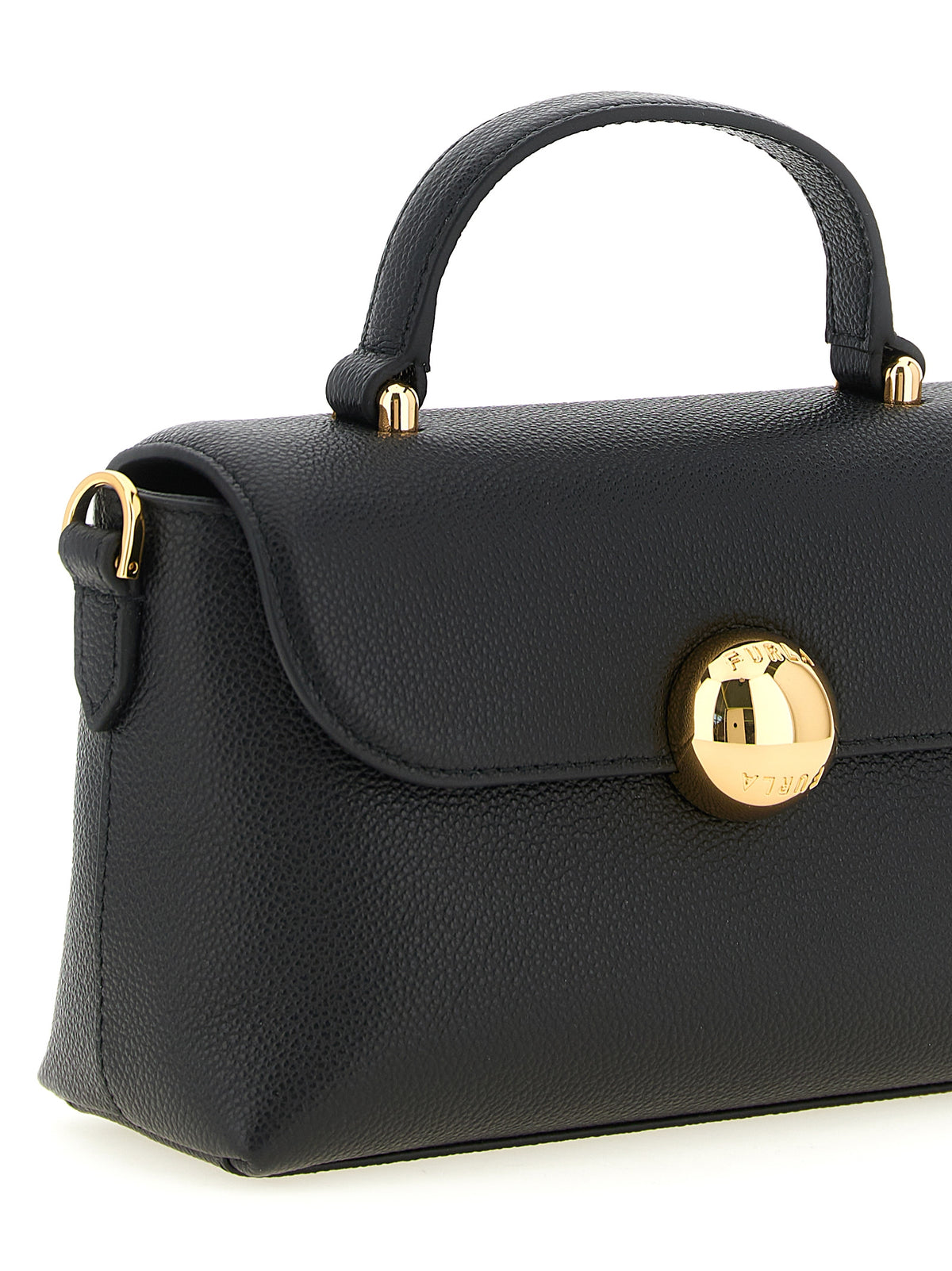 Bolso Furla De Piel De VacunoNegra Con Acabado Martillado