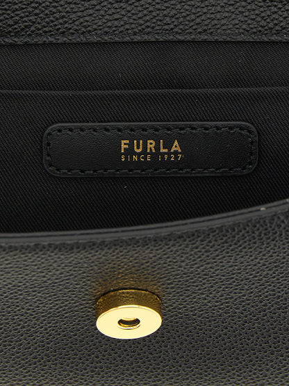 Bolso Furla De Piel De VacunoNegra Con Acabado Martillado
