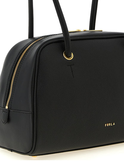 Sac Cabas En Cuir De Veau Noir Modèle Poppy M De Furla