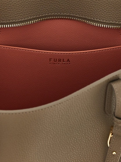Furla Ava M Grey Calfskin Leather Tote Bag