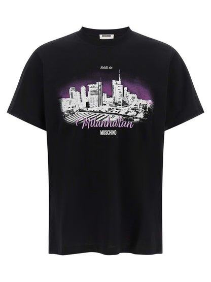 Camiseta Moschino De Algodón Negro Con Estampa Milanhattan