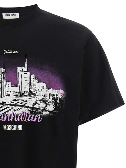Camiseta Moschino De Algodón Negro Con Estampa Milanhattan