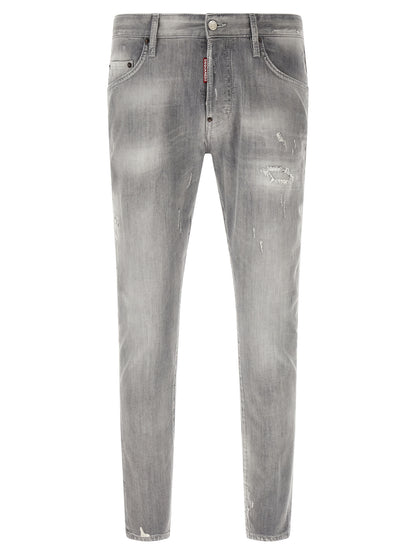 Pantalones Vaqueros Entallados De Algodón Gris Dsquared²