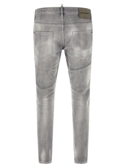 Pantalones Vaqueros Entallados De Algodón Gris Dsquared²