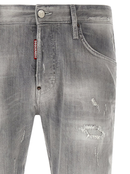 Pantalones Vaqueros Entallados De Algodón Gris Dsquared²
